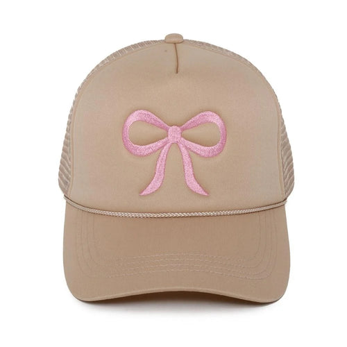 Embroidered Bow Hat (Brown)