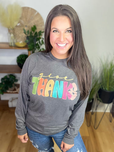 Give THANKS Charcoal Long Sleeve Tee