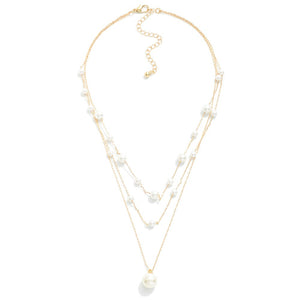 Triple Layered Pearl Chain Necklace