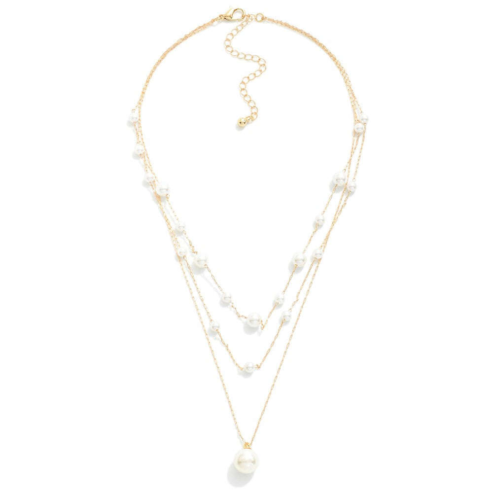 Triple Layered Pearl Chain Necklace