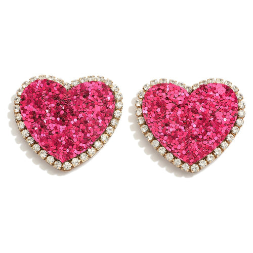 V-Day Pink Sparkly Heart Stud Earrings