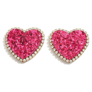 V-Day Pink Sparkly Heart Stud Earrings