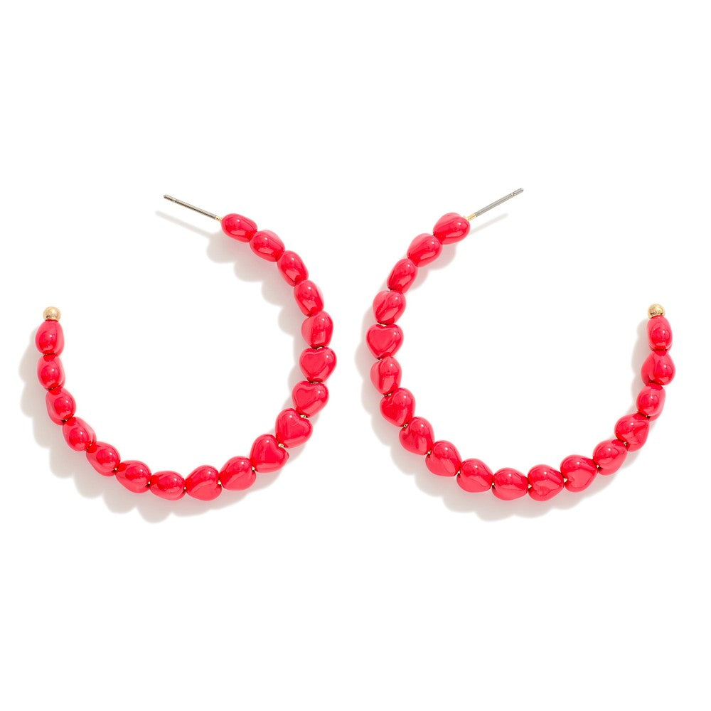 V-Day Beaded Heart Hoop Earrings