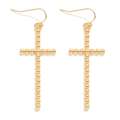 Simple Beaded Cross Earrings (Gold)