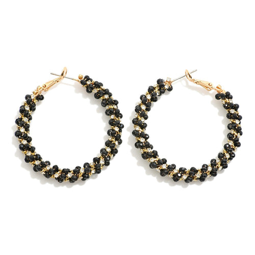 Spiral Faceted Beaded Earrings (Black)