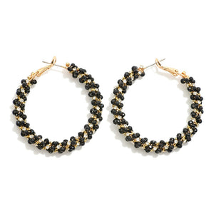 Spiral Faceted Beaded Earrings (Black)