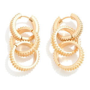 Link Studded Hinged Hoop Earrings