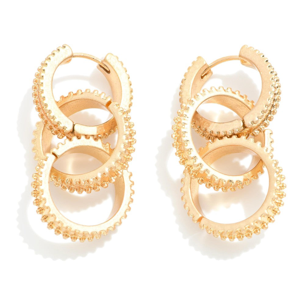 Link Studded Hinged Hoop Earrings