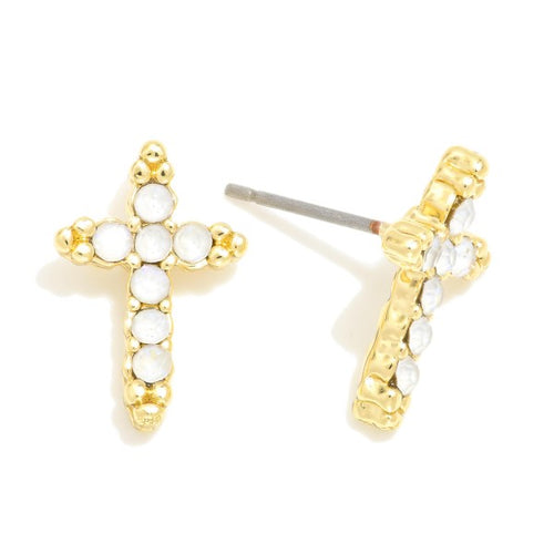 Rhinestone Cross Stud Earrings