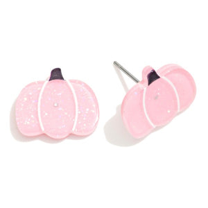 Pink Glitter Pumpkin Earrings