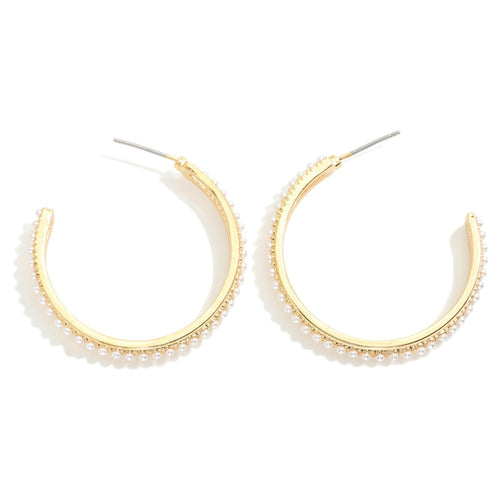 Pearl Studded Metal Hoop Earrings