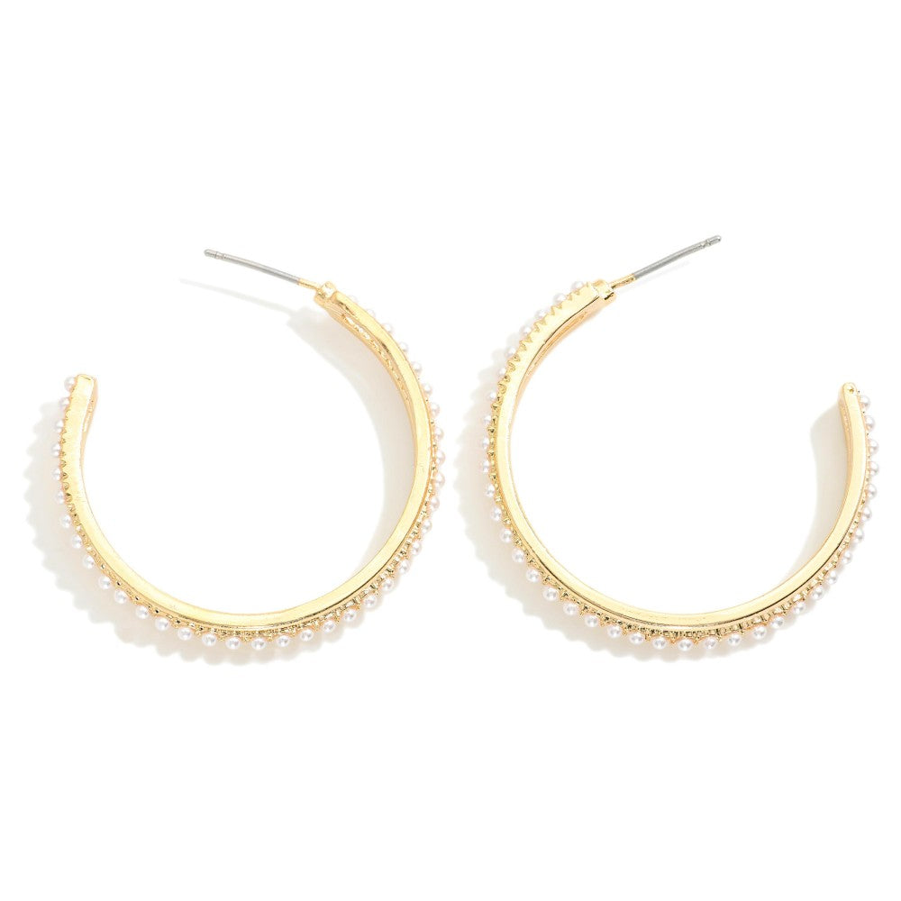 Pearl Studded Metal Hoop Earrings