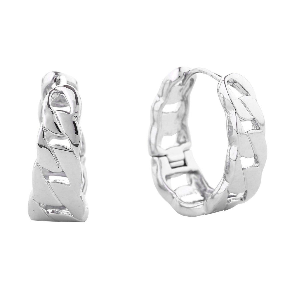 Link Hinge Oval Hoop Earrings (Silver)