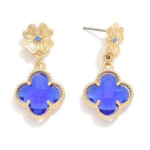 Flower Clover Blue Earrings