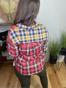 Two Faced Plaid Button Top