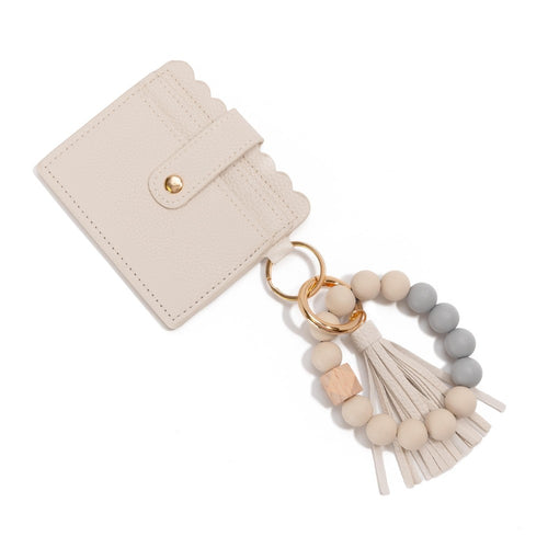 Beaded Bracelet Keyring With Wallet (Taupe)