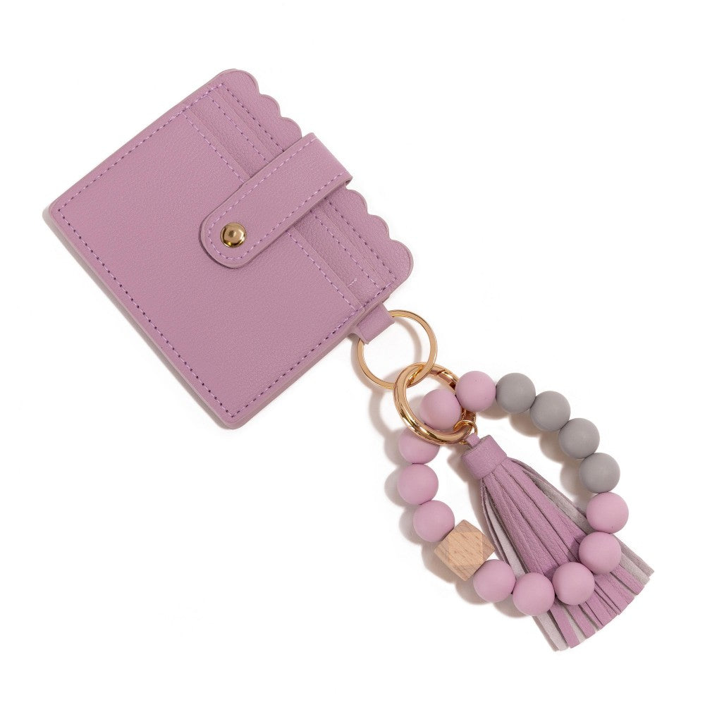 Beaded Bracelet Keyring With Wallet (Lilac)