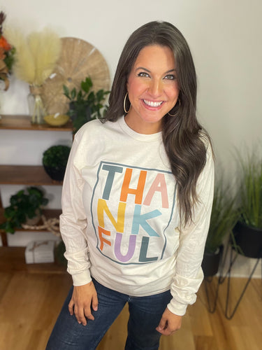 Color Block THANKFUL Long Sleeve Tee