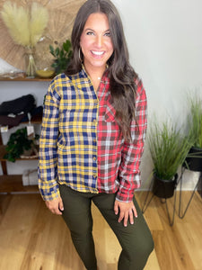 Two Faced Plaid Button Top