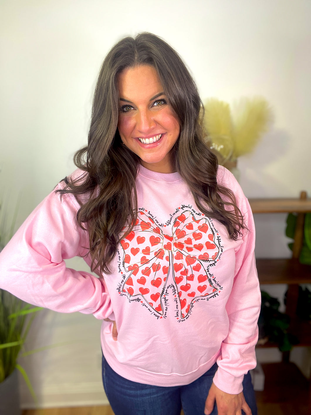 V-Day - Pink Bow & Heart Sweatshirt