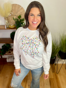 Christmas Light Bow Long Sleeve Tee