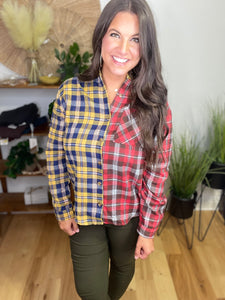 Two Faced Plaid Button Top