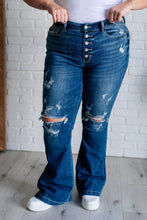 Load image into Gallery viewer, Gabriella Mid Rise Distressed Button Fly Flare Jeans