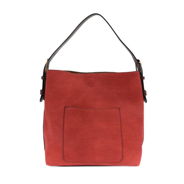 JOY - Faux Linen Hobo Coffee Handle Handbag (Red)