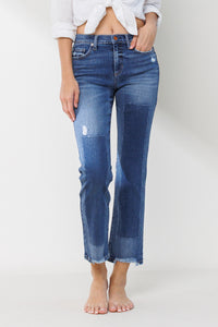 Sneak Peek - Julie Mid Rise Slim Straight Jeans With Patch Work